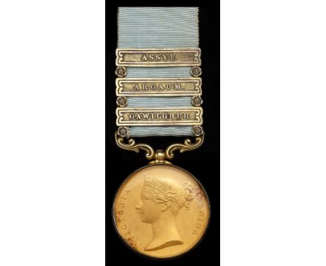 Army of India 1799-1826, 3 clasps, Assye, Argaum, Gawilghur, silver-gilt glazed specimen, the clasp combination as awarded to