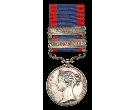 Sutlej 1845-46, for Moodkee 1845, 2 clasps, Ferozeshuhur, Sobraon (Capt. C: Lewis 80th Regt.) some marks in obverse field, ot