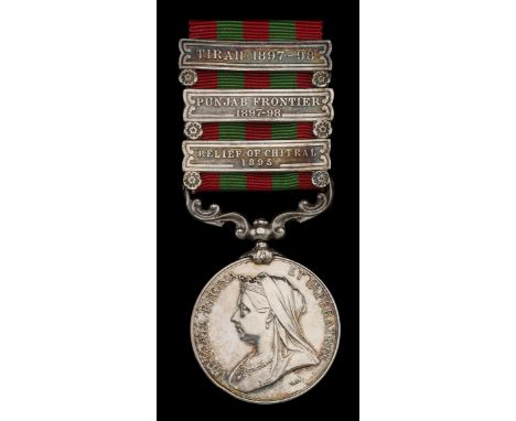 India General Service 1895-1902, 3 clasps, Relief of Chitral 1895, Punjab Frontier 1897-98, Tirah 1897-98 (4983. Pte. H. John