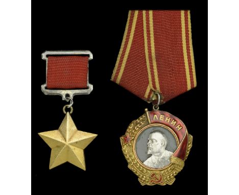 A Second War Hero of the Soviet Union and Order of Lenin pair awarded to Lieutenant V. N. Kovalenko, 235th Guards Rifle Regim