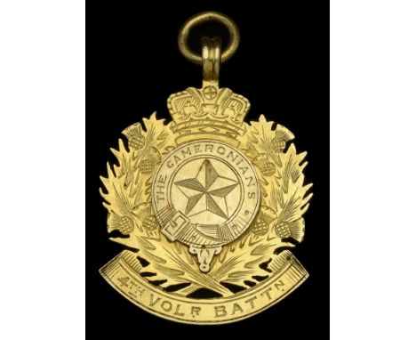 4th Volunteer Battalion Cameronians Prize Medal, 31mm x 27mm, gold (18ct., hallmarks for Glasgow 1897), the obverse engraved 