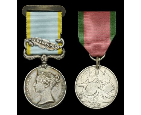 Pair: Leading Seaman T. Lee, Royal Navy  Crimea 1854-56, 1 clasp, Sebastopol (Thomas Lee. H.M.S. St. Jean d’Acre.) contempora