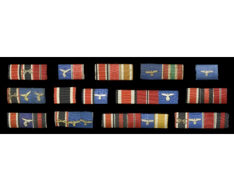 German Second World War Medal Riband Bars. 14 medal riband bars comprising Armed Forces Long Service Medal with eagle and swa