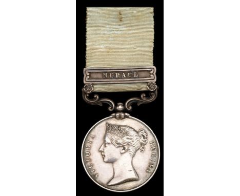 Army of India 1799-1826, 1 clasp, Nepaul (Lieut. Wm. Turner, 27th N.I.) short hyphen reverse, officially impressed naming, to
