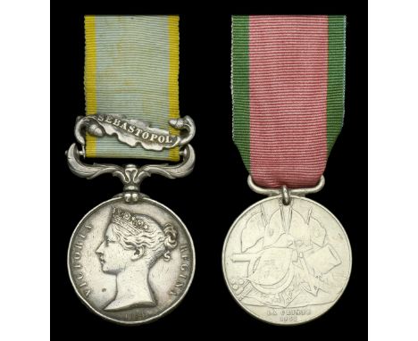 Pair: Private J. Hyde, 56th Foot  Crimea 1854-56, 1 clasp, Sebastopol (Jas. Hyde, 56th. Regt.) officially impressed naming; T