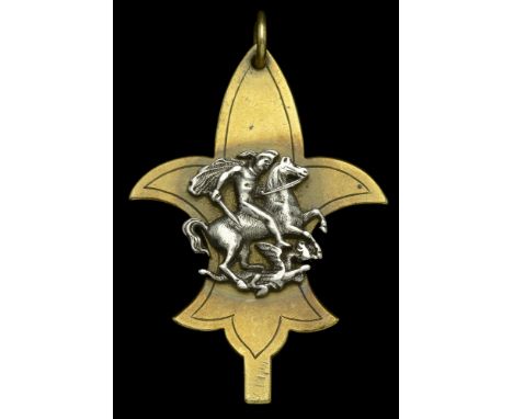 Baden-Powell Scouting Badge, by Elkington, London, gilt, with applied silver St. George and the Dragon motif to centre, the r