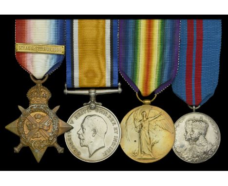 The important Great War campaign group of four awarded to Captain F. N. Fargus, Royal Naval Division and Royal Navy, who comm