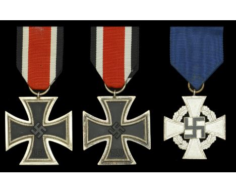 Germany, Third Reich, Iron Cross 1939, Second Class breast badge (2), silver with iron centre, the first unmarked but in orig