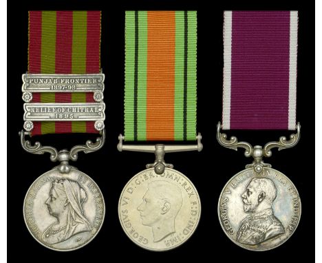Three: Company Sergeant Major C. Munds, East Kent Regiment  India General Service 1895-1902, 2 clasps, Relief of Chitral 1895