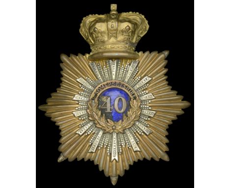 A copy Officer’s Shako Plate of the 40th (2nd Somersetshire) Regiment. Shako Plate, crowned back plate with silvered rayed st