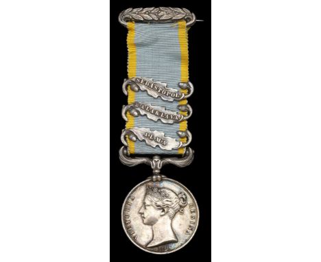 The Crimea medal awarded to Private Edward Wilcox, 11th Dragoons, who was slightly wounded in  the Charge of the Light Brigad