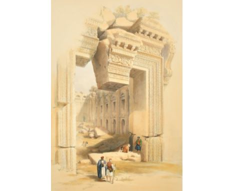 After David Roberts (1796-1864) British, 'Doorway of Baalbec', hand coloured lithograph, published by F. G. Moon, 19th Centur