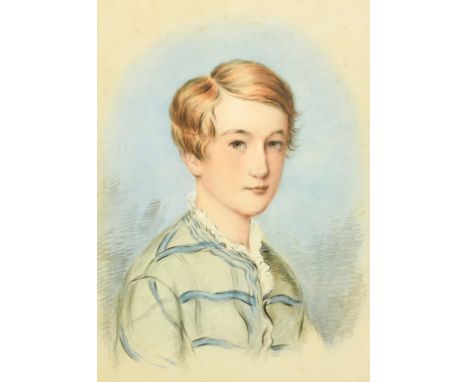 English School, Circa 1852, a head and shoulders portrait of a young man, watercolour, indistinctly inscribed on an old label