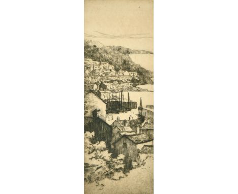 Mabel Oliver Rae (1868-1956) British, 'Mousehole', a view of the harbour, etching, signed and inscribed in pencil, 7.5" x 2.7