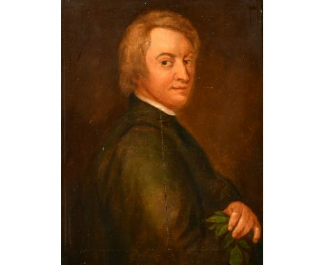 19th Century, after Kneller, a portrait of the poet John Dryden, oil on panel, 10" x 8" (25 x 20cm), A/F.