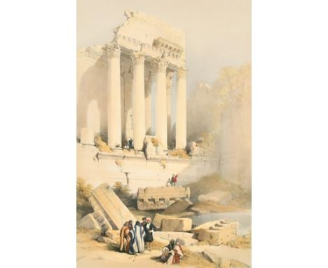 After David Roberts (1796-1864) British, 'Baalbec', hand coloured lithograph, published by F. G. Moon, 10th Century, 19.5" x 
