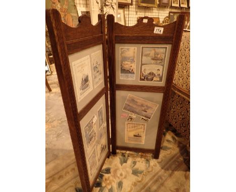 Oak framed bi-fold firescreen with glazed display panels