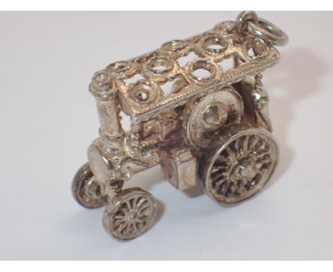 Silver steam engine charm