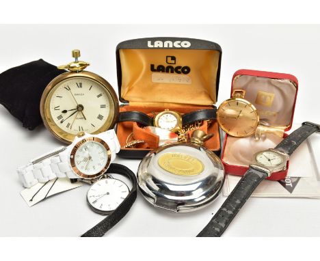 A TISSOT POCKET WATCH AND OTHER ASSORTED ITEMS, a hand wound open face pocket watch, round gold tone dial signed 'Tissot styl