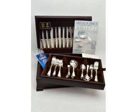 AN ARTHUR PRICE CANTEEN SET, an incomplete 'Ritz' cutlery set, together with napkin rings and a crumb cleaner, encased in a w