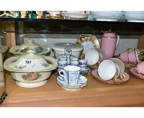 A GROUP OF CERAMIC TEA SETS AND OTHER WARES, to include a twenty two piece Royal Doulton pink Art Deco style part coffee set,