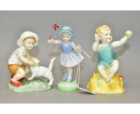THRE ROYAL WORCESTER FIGURES, comprising 'Snowy' 3457, a small boy with a white cat, modelled by Freida Doughty, 'Sabbath chi