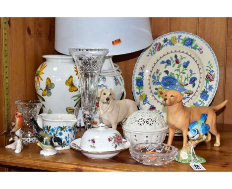 A GROUP OF CERAMICS AND GLASSWARE INCLUDING BESWICK, MASONS, PORTMEIRION, GOEBEL, ETC, to include a Crown Staffordshire circu