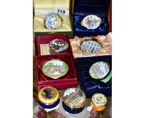 NINE BOXED AND UNBOXED ENAMEL BOXES, comprising, Boxed Crummles Royal Horticultural Society with certificate, boxed Crummles 