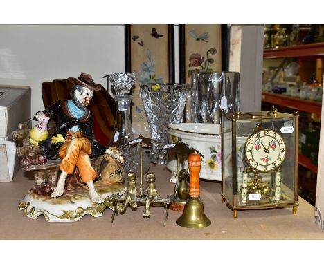 A GROUP OF GLASS, METALWARES, ANNIVERSARY CLOCK, CERAMICS, ETC, including a Vera Wang for Wedgwood lead crystal 'Vera Peplum'