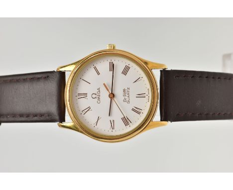 A GENTS OMEGA WRISTWATCH, a quartz movement, round white dial signed 'Omega DeVille quartz Swiss made', Roman numerals, polis