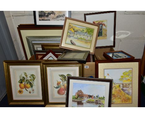 JOHN WELCH (BRITISH CONTEMPORARY) TWO BOXES AND LOOSE AMATEUR WATERCOLOURS, to include landscapes, birds and building details