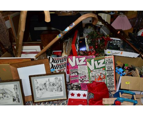 SEVEN BOXES AND LOOSE PICTURES, SUITCASE, POSTCARDS, TOYS AND SUNDRY ITEMS, to include approximately seventy early twentieth 