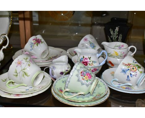 A GROUP OF SHELLEY TEAWARES, comprising trios in Wild Anenome, Stocks, Crochet, Wild Flowers and Ideal China IS0136, Ripon De