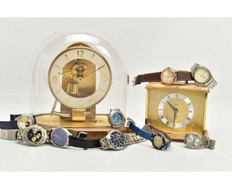 A BOX OF WRISTWATCHES AND CLOCKS, to include a selection of gents wristwatches, names to include 'Rotary, Accurist, Sekonda',