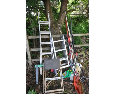 A MEISTER VARIO 360 ALUMINIUM MULTI-PURPOSE LADDER together with a set of Black and Decker 3in1 ladders and a quantity of gar