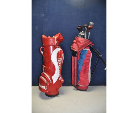 A SPALDING GOLF BAG and a Ben Sayer golf bag containing Petron, Howson, MacGregor etc golf clubs