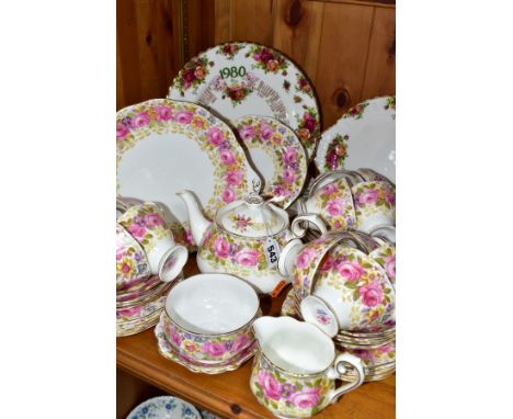 A FORTY TWO PIECE ROYAL ALBERT SERENA TEASET AND OTHER ROYAL ALBERT PLATES, Serena set comprising a teapot, a cake plate, a m