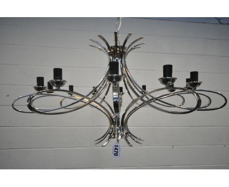 PENN CONTEMPORY TWELVE LIGHT NICKEL CHANDELIER, unsigned, diameter 90cm x drop 87cm (complete)