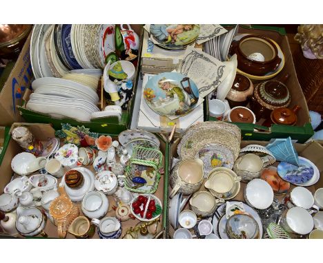 FOUR BOXES AND LOOSE CERAMICS, to include a Mintons Guinness ashtray and match stand, a Royal Crown Derby Derby Posies preser