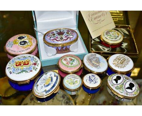 ELEVEN MAINLY ROYAL COMMEMORATIVE ENAMEL BOXES, comprising two boxed examples: The Royal Collection 50th Anniversary of the C