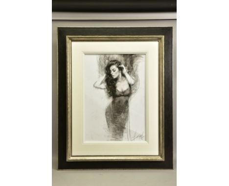 HENRY ASENCIO (AMERICAN 1971) 'INSTANCE OF TRUTH', a three quarter length monochrome portrait of a female figure, signed bott