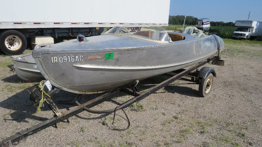1950s/60s Feather Craft aluminum boat, on trailer.