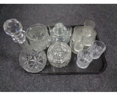 A tray of crystal decanter etc. 