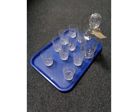 A tray of crystal decanter and further crystal glass. 