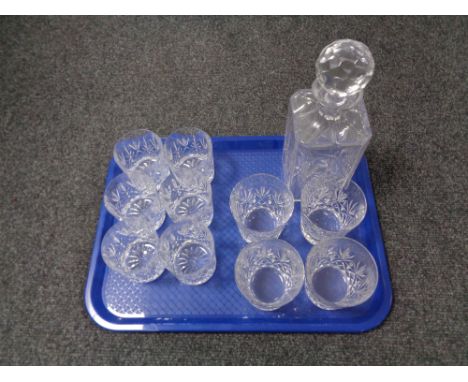 A tray of crystal decanter and glass. 