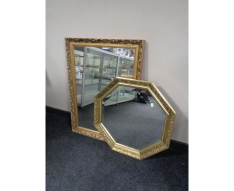 An octagonal bevel edge gilt framed mirror together with a further framed mirror. 