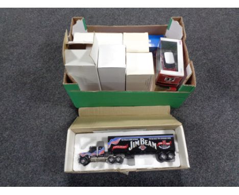 A box containing assorted die cast vehicles to include Corgi superhauliers match box models of Yesteryear, etc.  