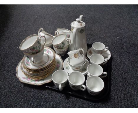 A tray of English ceramic coffee china, Duchess bone part tea china. 