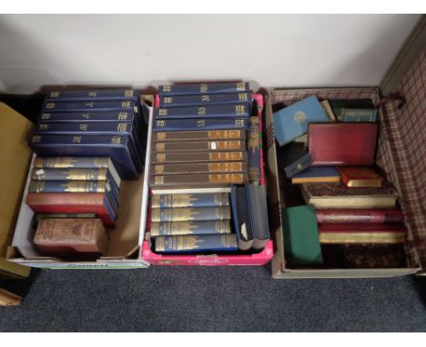 Two boxes and a vintage case containing early 20th century and later books to include novels, Arthur Mee Children's Encyclope