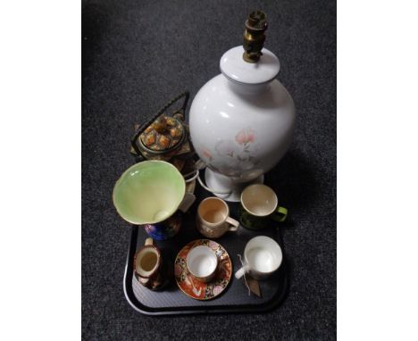 A tray of ceramics to include Maling storm pattern vase, large ceramic table lamp, a Royal Worcester Golden Jubilee cup and s